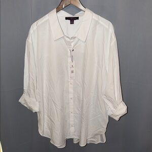 Gloria Vanderbilt White 100% Cotton Business Button-Down Oversized Shirt 2XL